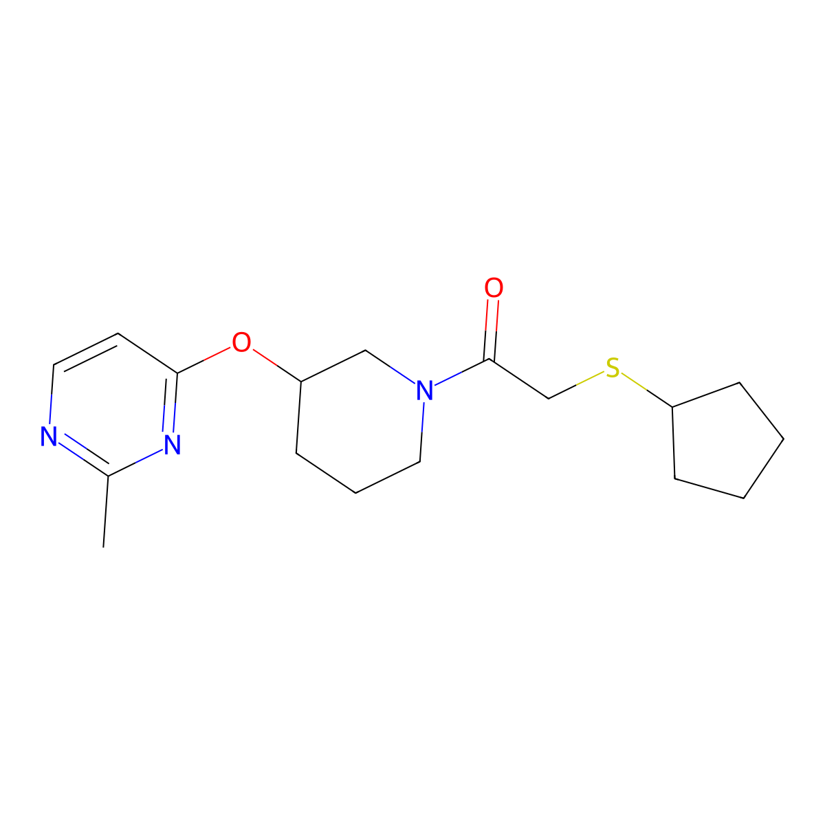 2-(Cyclopentylthio)-1-(3-((2-methylpyrimidin-4-yl)oxy)piperidin-1-yl)ethanone molecular structure, CAS 2034252-70-3