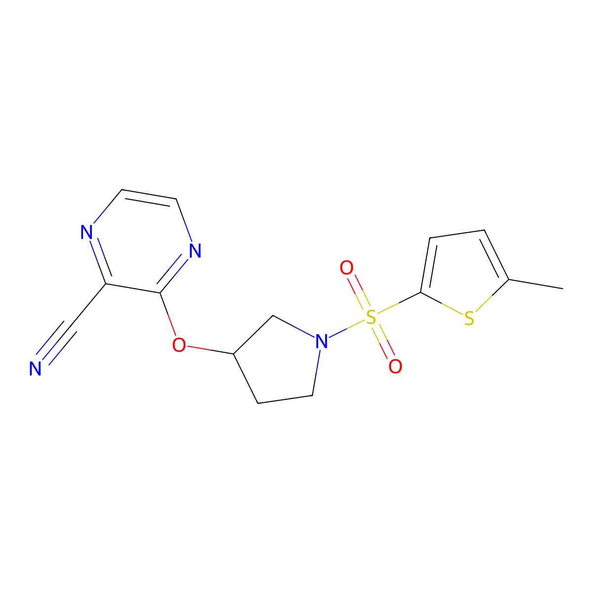3-({1-[(5-Methylthiophen-2-yl)sulfonyl]pyrrolidin-3-yl}oxy)pyrazine-2-carbonitrile molecular structure, CAS 2034252-74-7