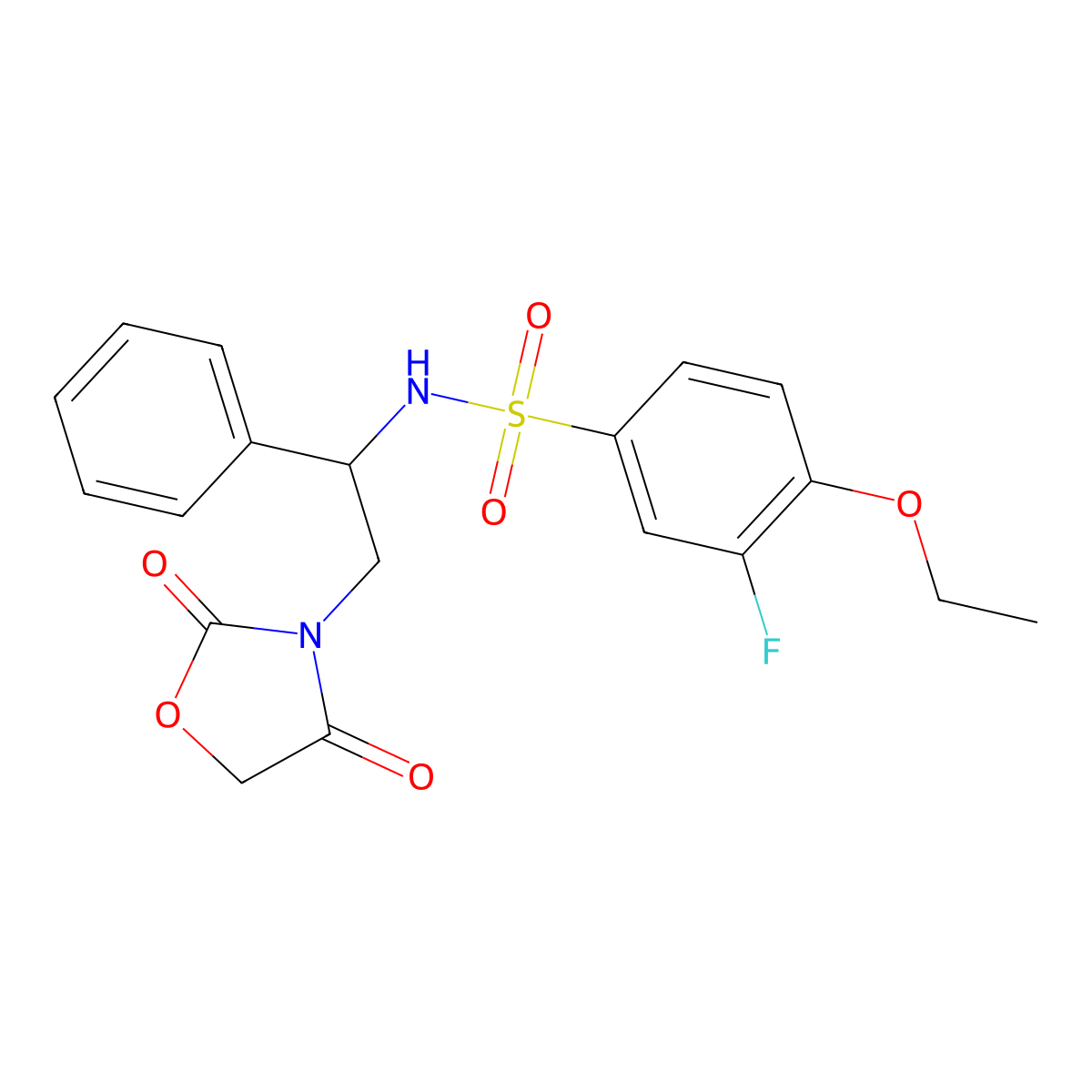N-(2-(2,4-dioxooxazolidin-3-yl)-1-phenylethyl)-4-ethoxy-3-fluorobenzenesulfonamide molecular structure, CAS 2034252-75-8