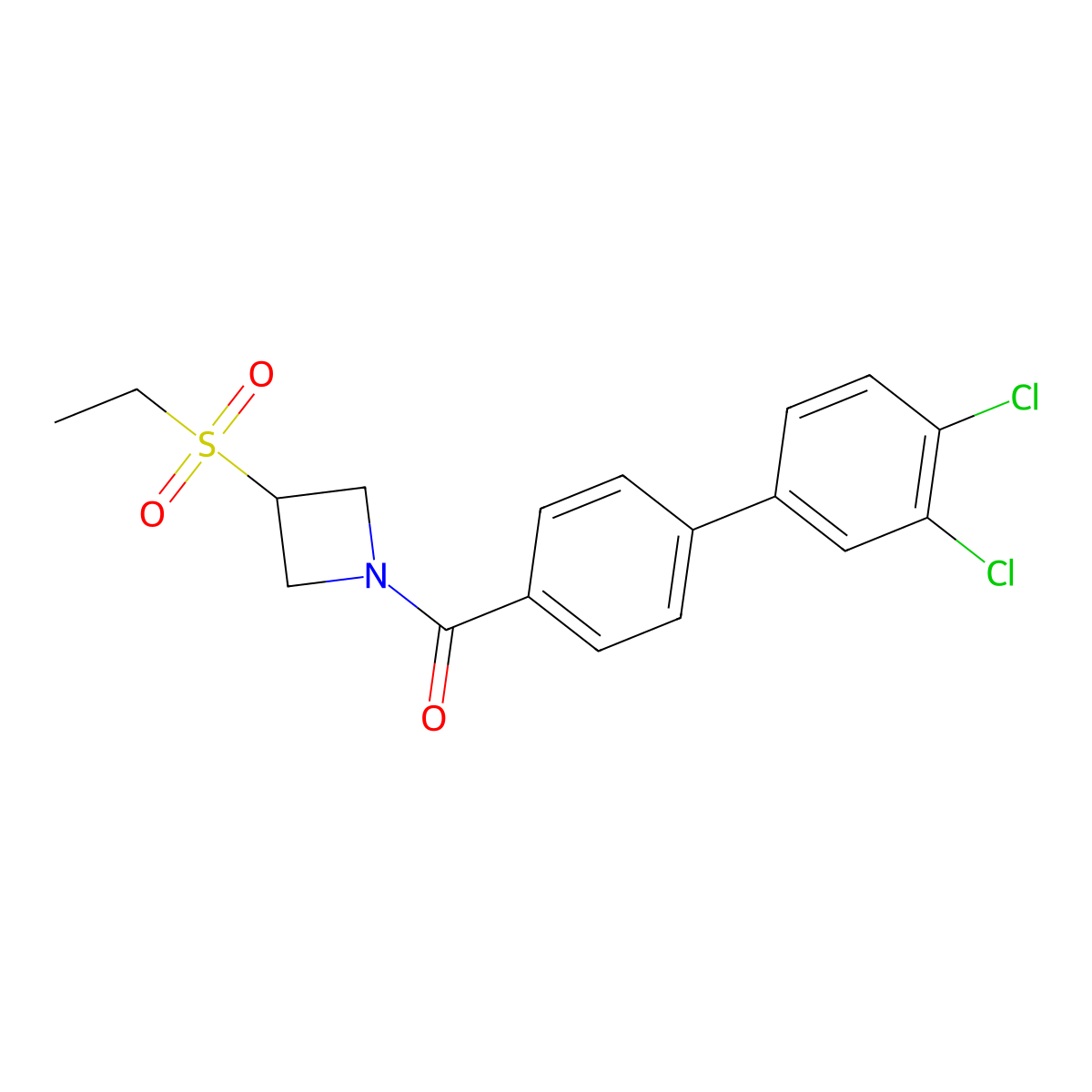 (3',4'-Dichloro-[1,1'-biphenyl]-4-yl)(3-(ethylsulfonyl)azetidin-1-yl)methanone molecular structure, CAS 2034252-78-1