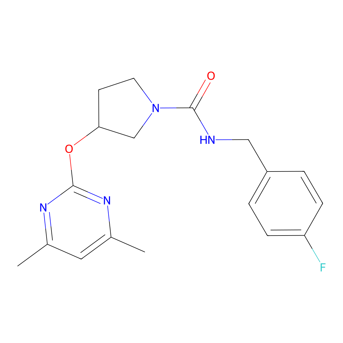 3-((4,6-dimethylpyrimidin-2-yl)oxy)-N-(4-fluorobenzyl)pyrrolidine-1-carboxamide molecular structure, CAS 2034252-79-2