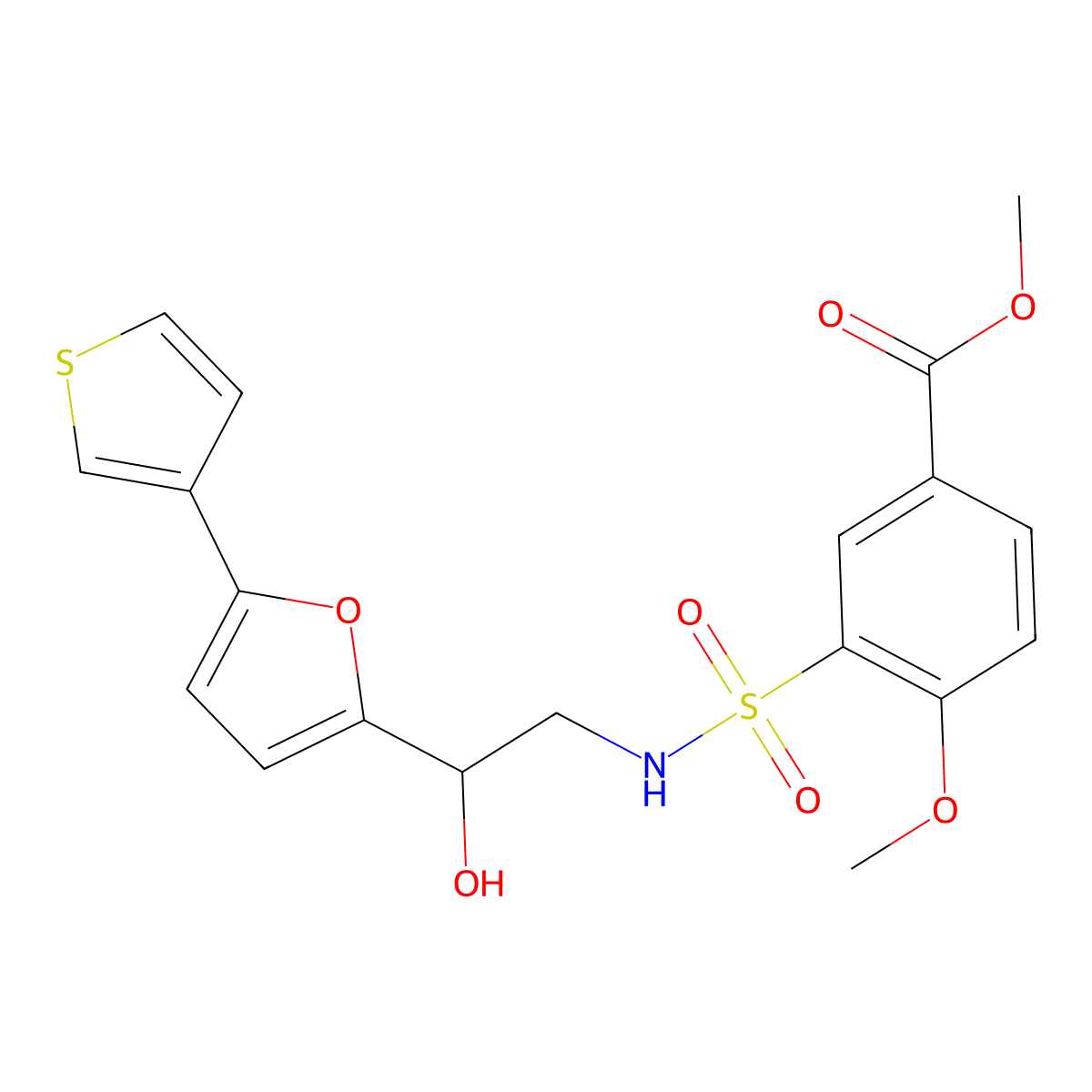 methyl 3-(N-(2-hydroxy-2-(5-(thiophen-3-yl)furan-2-yl)ethyl)sulfamoyl)-4-methoxybenzoate molecular structure, CAS 2034252-82-7