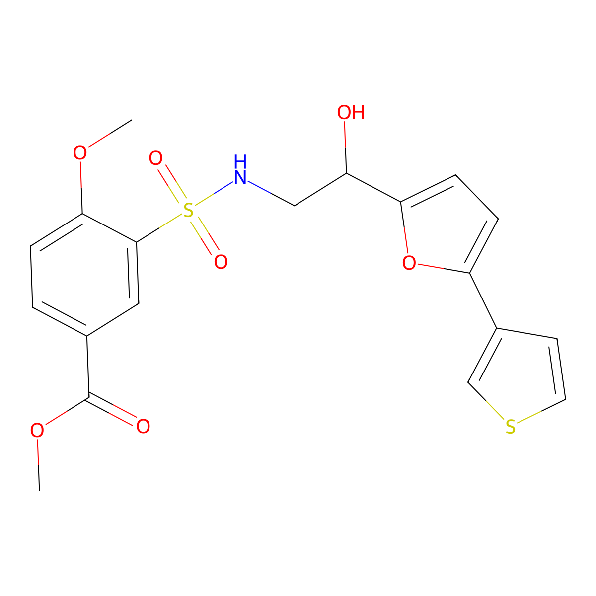 methyl 3-(N-(2-hydroxy-2-(5-(thiophen-3-yl)furan-2-yl)ethyl)sulfamoyl)-4-methoxybenzoate molecular structure, CAS 2034252-82-7