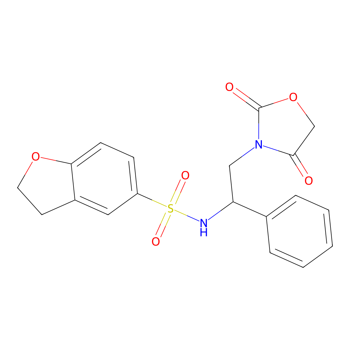 N-(2-(2,4-dioxooxazolidin-3-yl)-1-phenylethyl)-2,3-dihydrobenzofuran-5-sulfonamide molecular structure, CAS 2034252-88-3