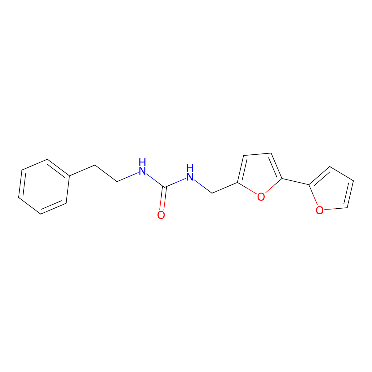 3-({[2,2'-Bifuran]-5-yl}methyl)-1-(2-phenylethyl)urea molecular structure, CAS 2034252-89-4