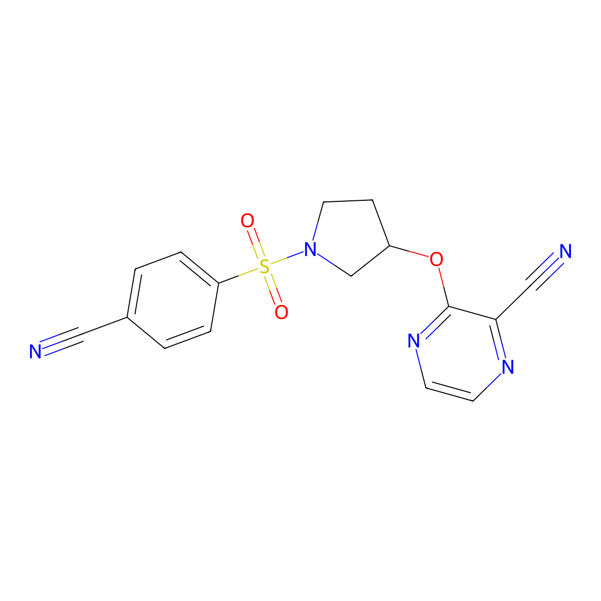 3-((1-((4-Cyanophenyl)sulfonyl)pyrrolidin-3-yl)oxy)pyrazine-2-carbonitrile molecular structure, CAS 2034252-93-0