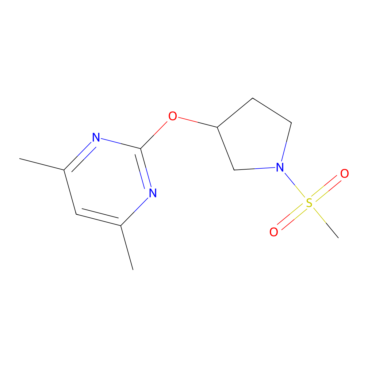4,6-Dimethyl-2-((1-(methylsulfonyl)pyrrolidin-3-yl)oxy)pyrimidine molecular structure, CAS 2034252-95-2