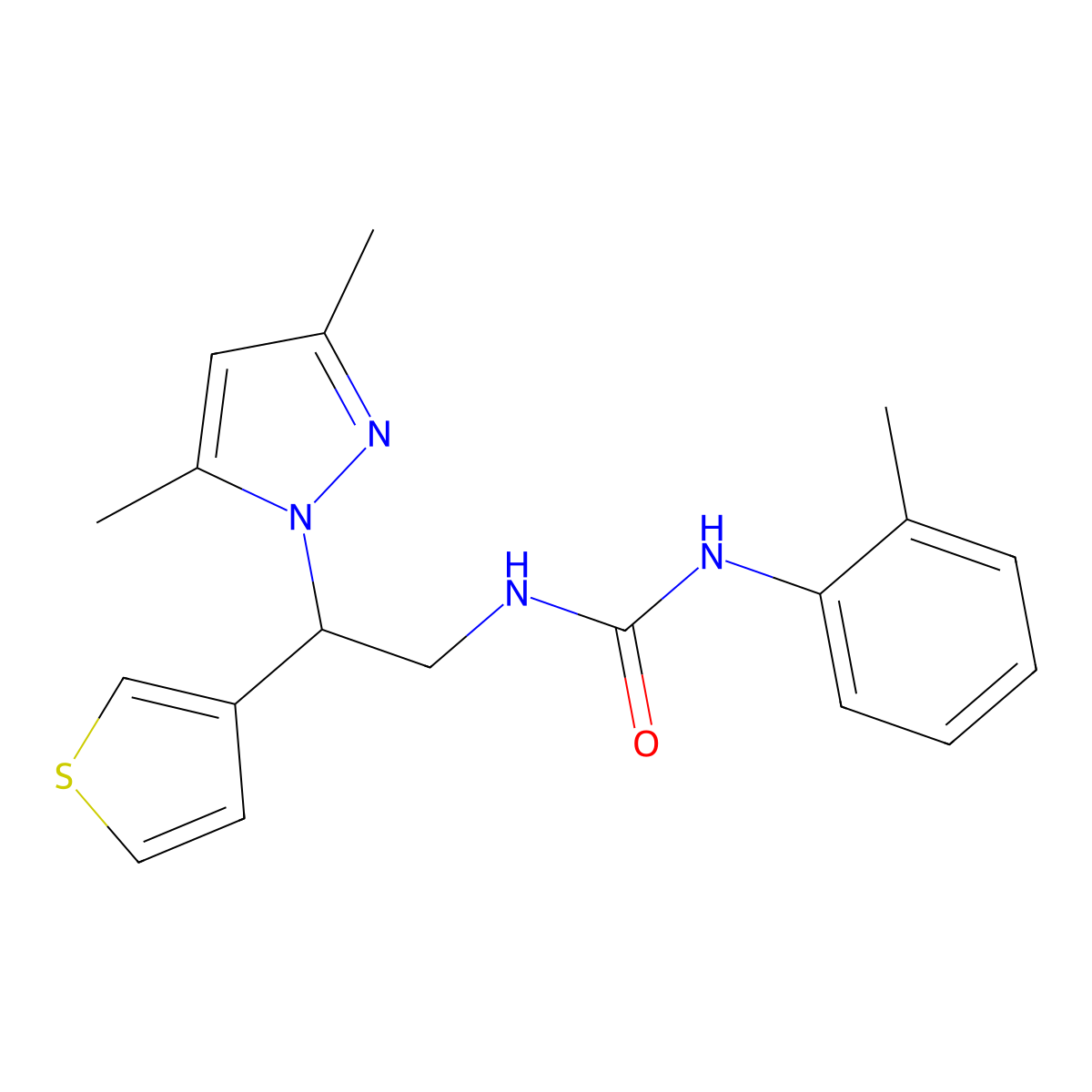 3-[2-(3,5-dimethyl-1H-pyrazol-1-yl)-2-(thiophen-3-yl)ethyl]-1-(2-methylphenyl)urea molecular structure, CAS 2034253-01-3