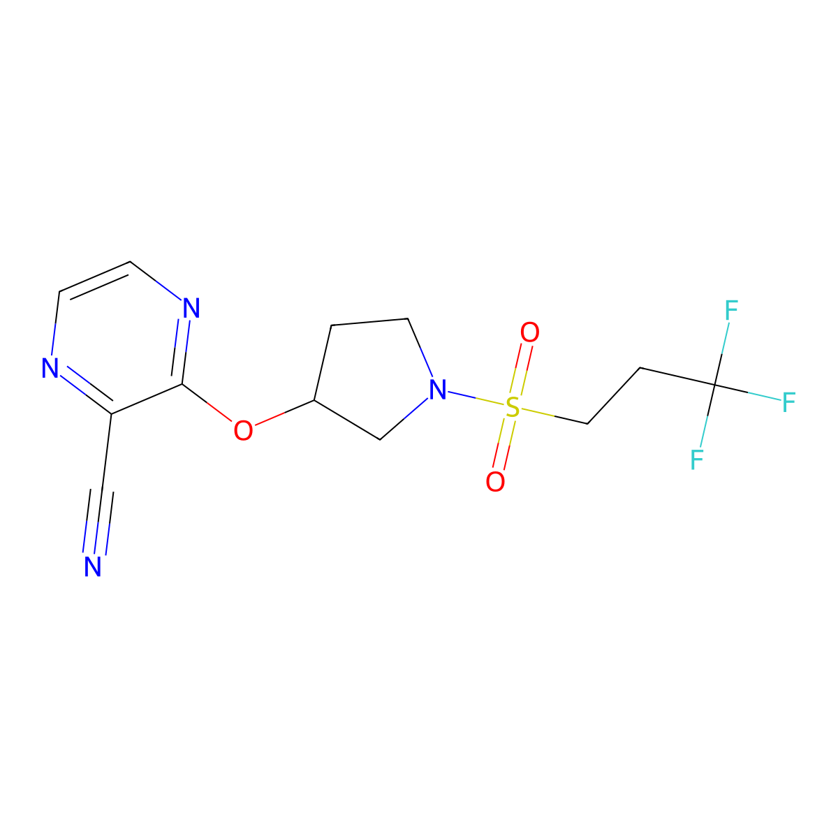3-((1-((3,3,3-Trifluoropropyl)sulfonyl)pyrrolidin-3-yl)oxy)pyrazine-2-carbonitrile molecular structure, CAS 2034253-03-5
