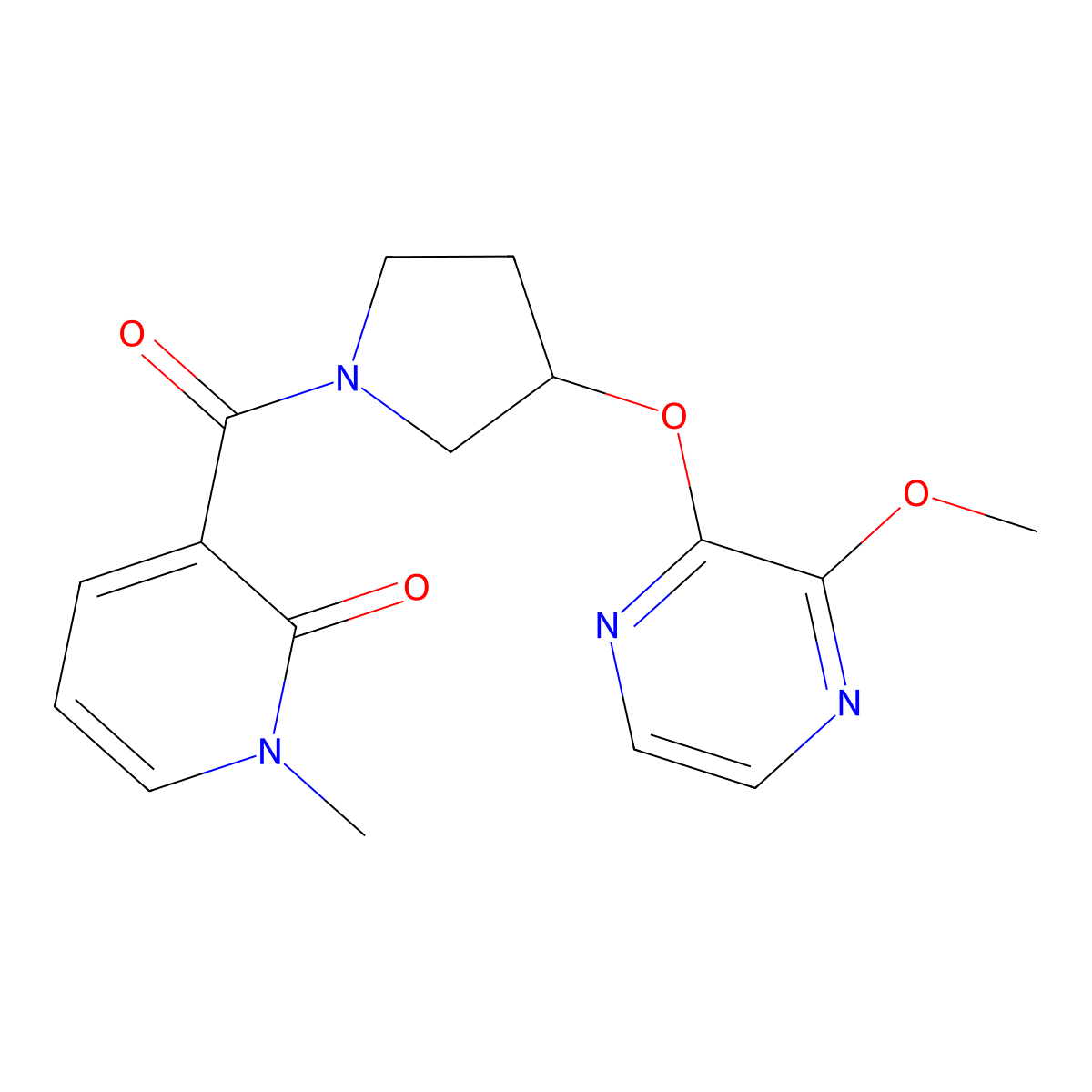 3-(3-((3-methoxypyrazin-2-yl)oxy)pyrrolidine-1-carbonyl)-1-methylpyridin-2(1H)-one molecular structure, CAS 2034253-07-9