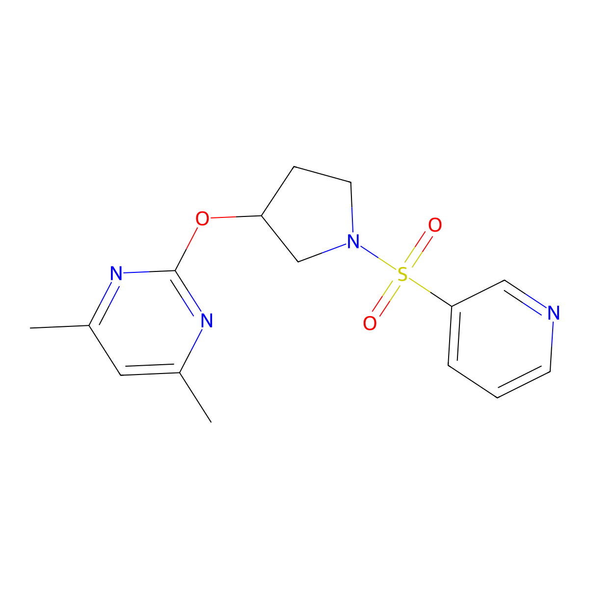 4,6-Dimethyl-2-((1-(pyridin-3-ylsulfonyl)pyrrolidin-3-yl)oxy)pyrimidine molecular structure, CAS 2034253-10-4
