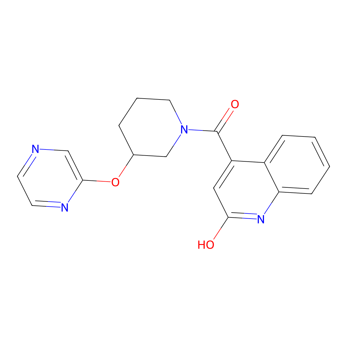 (2-Hydroxyquinolin-4-yl)(3-(pyrazin-2-yloxy)piperidin-1-yl)methanone molecular structure, CAS 2034253-11-5