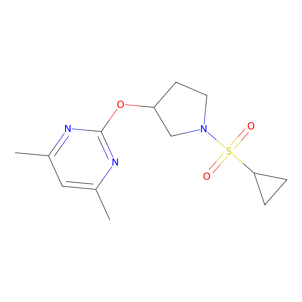 2-((1-(Cyclopropylsulfonyl)pyrrolidin-3-yl)oxy)-4,6-dimethylpyrimidine molecular structure, CAS 2034253-17-1