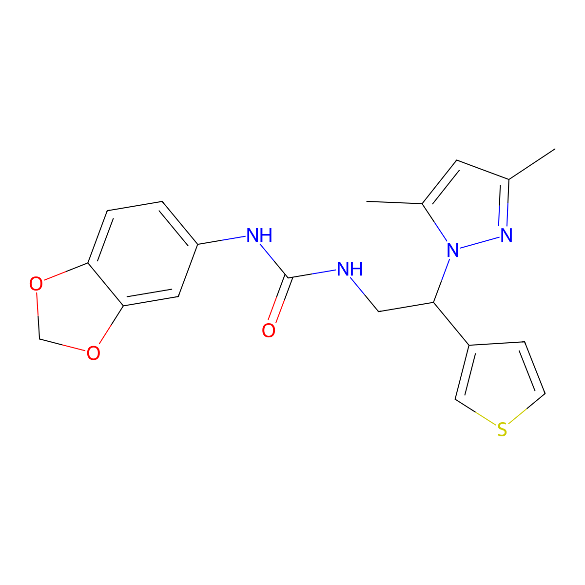 1-(2H-1,3-benzodioxol-5-yl)-3-[2-(3,5-dimethyl-1H-pyrazol-1-yl)-2-(thiophen-3-yl)ethyl]urea molecular structure, CAS 2034253-20-6