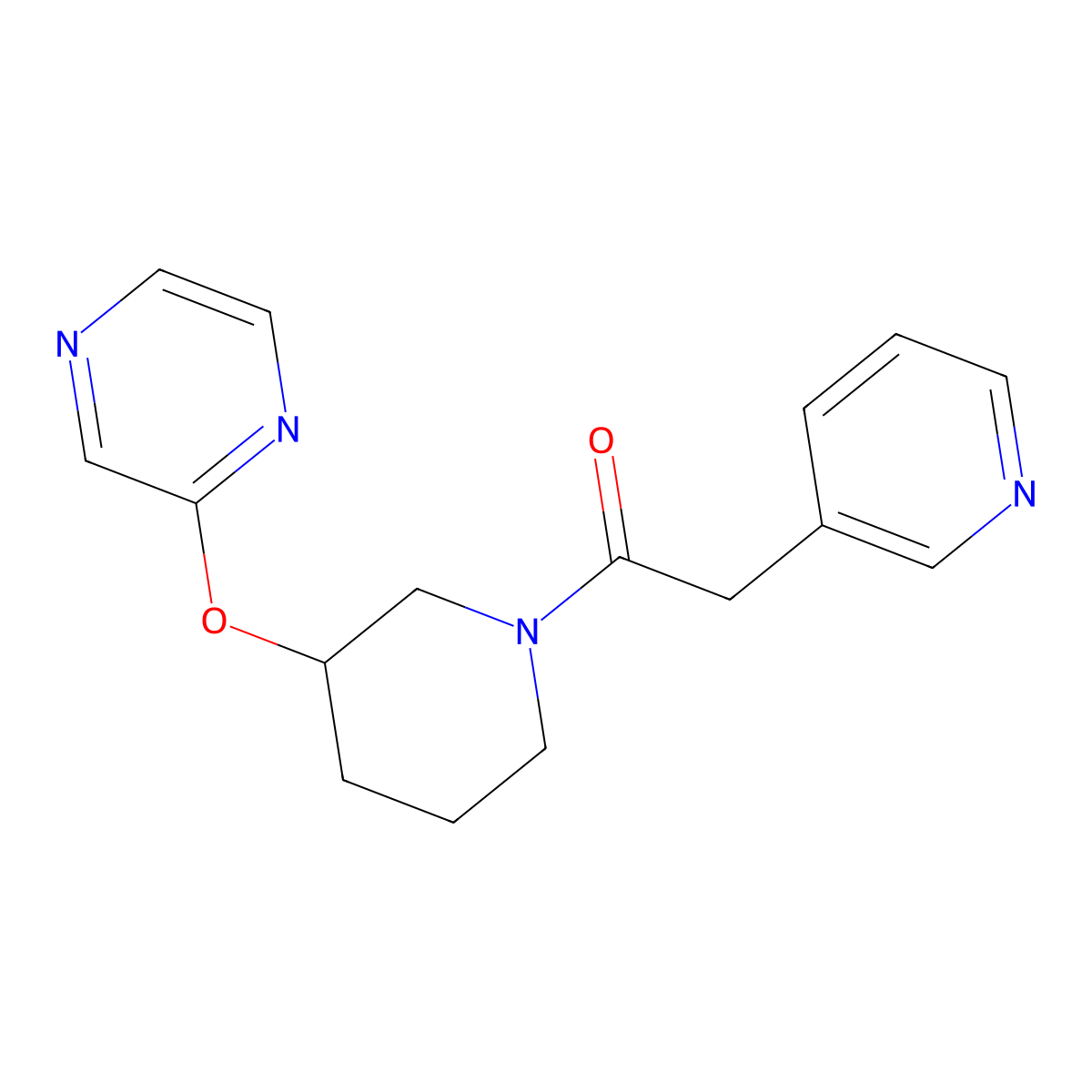 1-(3-(Pyrazin-2-yloxy)piperidin-1-yl)-2-(pyridin-3-yl)ethanone molecular structure, CAS 2034253-25-1
