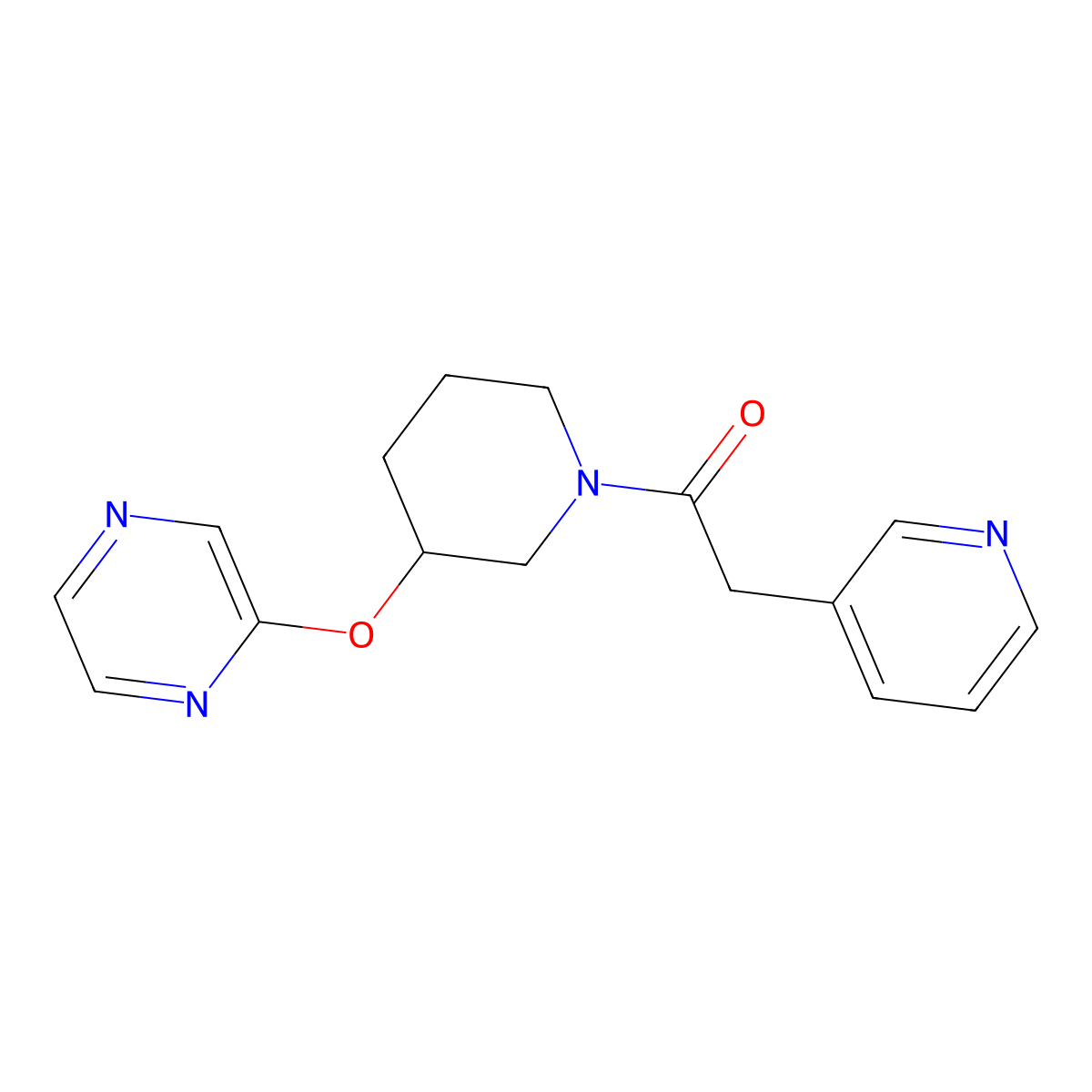 1-(3-(Pyrazin-2-yloxy)piperidin-1-yl)-2-(pyridin-3-yl)ethanone molecular structure, CAS 2034253-25-1