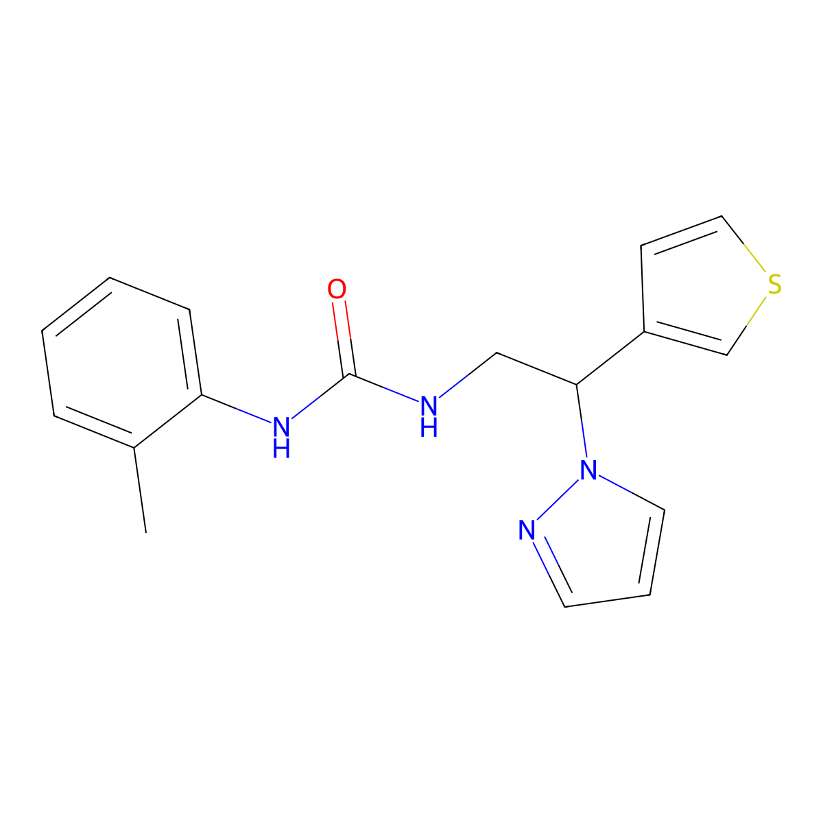 1-(2-(1H-pyrazol-1-yl)-2-(thiophen-3-yl)ethyl)-3-(o-tolyl)urea molecular structure, CAS 2034253-27-3