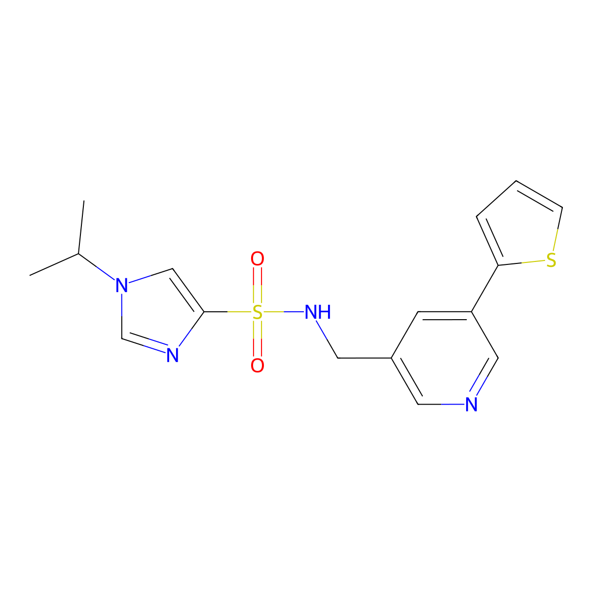 1-isopropyl-N-((5-(thiophen-2-yl)pyridin-3-yl)methyl)-1H-imidazole-4-sulfonamide molecular structure, CAS 2034253-29-5