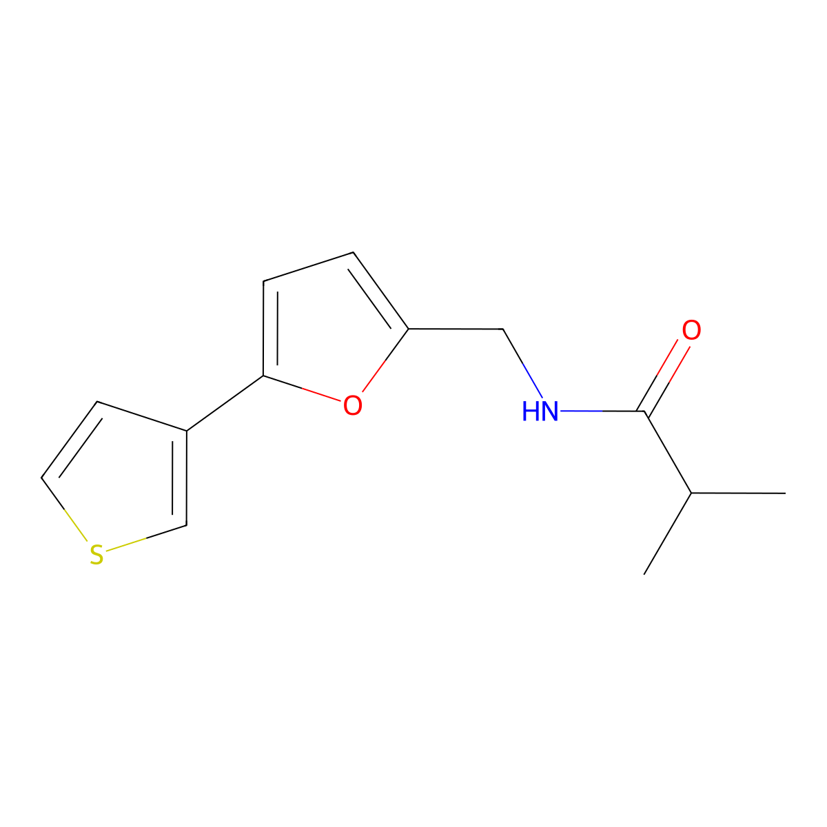 N-((5-(thiophen-3-yl)furan-2-yl)methyl)isobutyramide molecular structure, CAS 2034253-31-9