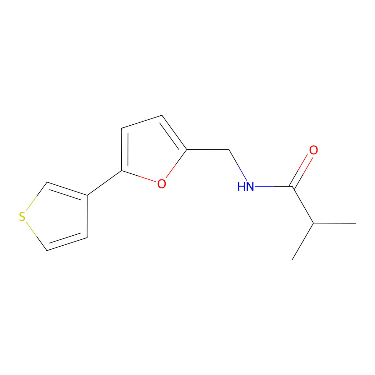 N-((5-(thiophen-3-yl)furan-2-yl)methyl)isobutyramide molecular structure, CAS 2034253-31-9