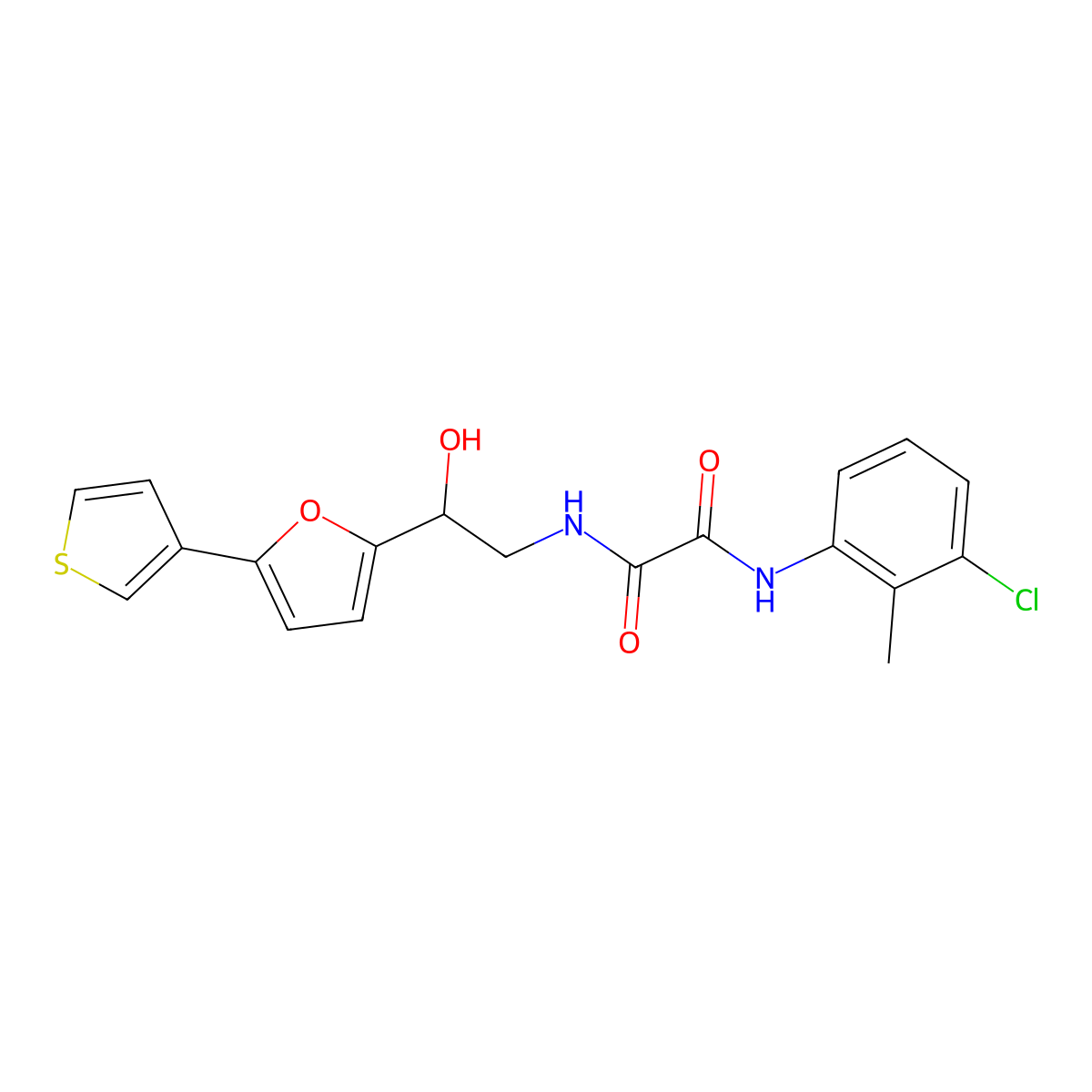 N1-(3-chloro-2-methylphenyl)-N2-(2-hydroxy-2-(5-(thiophen-3-yl)furan-2-yl)ethyl)oxalamide molecular structure, CAS 2034253-35-3