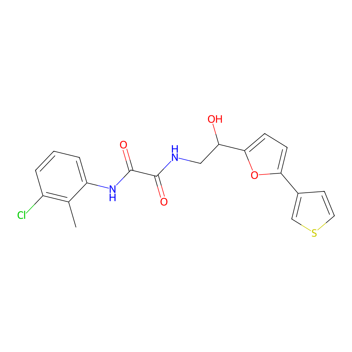 N1-(3-chloro-2-methylphenyl)-N2-(2-hydroxy-2-(5-(thiophen-3-yl)furan-2-yl)ethyl)oxalamide molecular structure, CAS 2034253-35-3