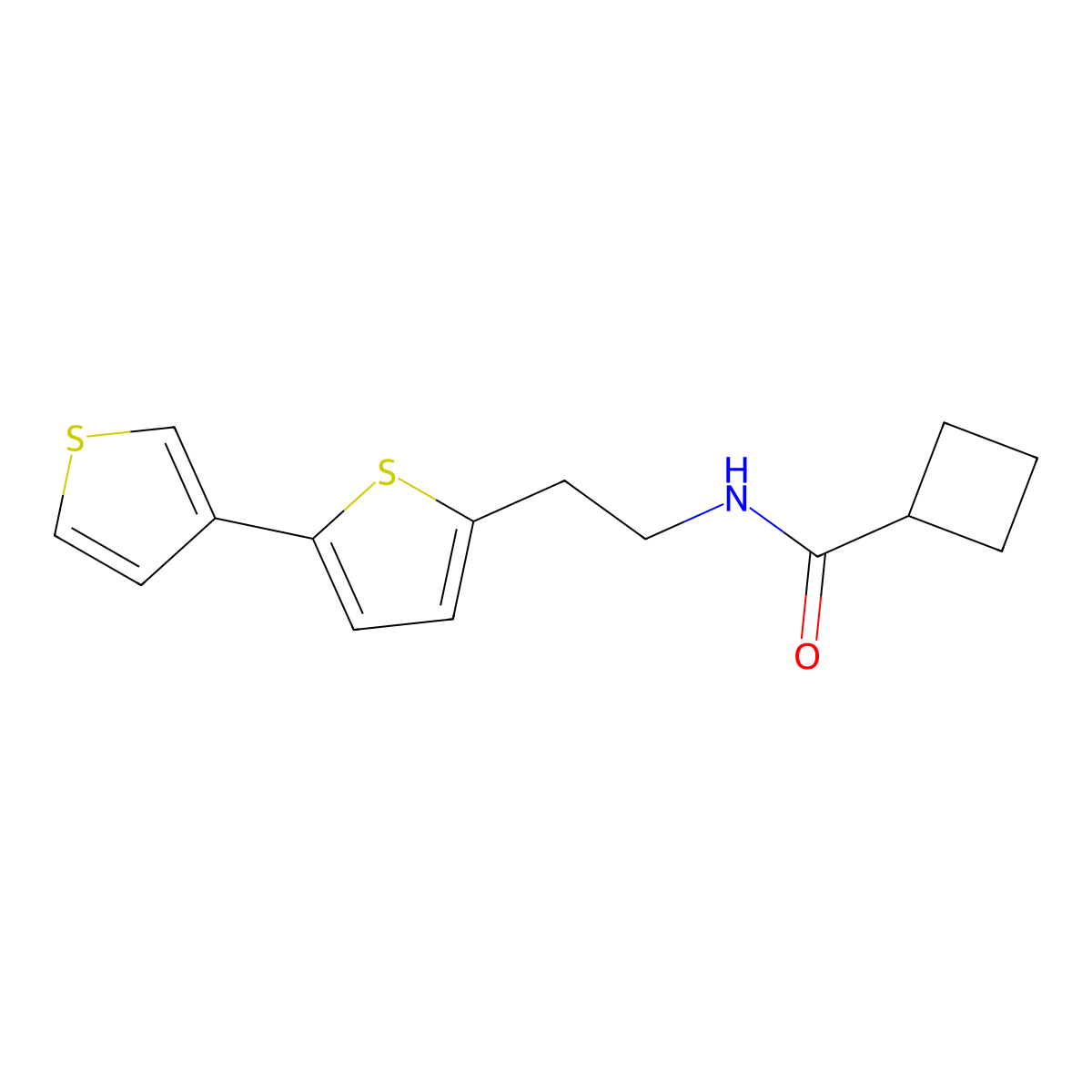 N-(2-{[2,3'-bithiophene]-5-yl}ethyl)cyclobutanecarboxamide molecular structure, CAS 2034253-38-6