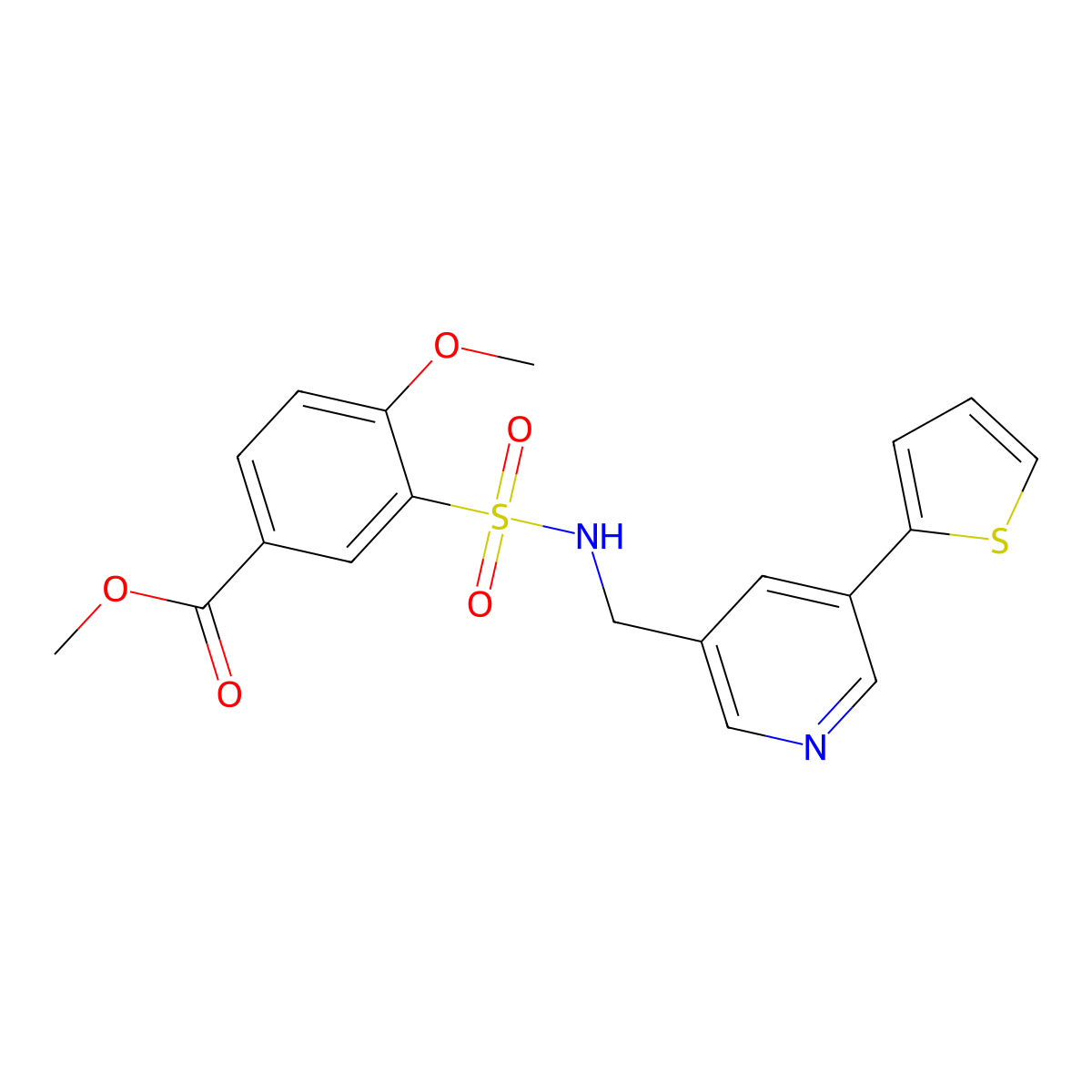 methyl 4-methoxy-3-(N-((5-(thiophen-2-yl)pyridin-3-yl)methyl)sulfamoyl)benzoate molecular structure, CAS 2034253-44-4