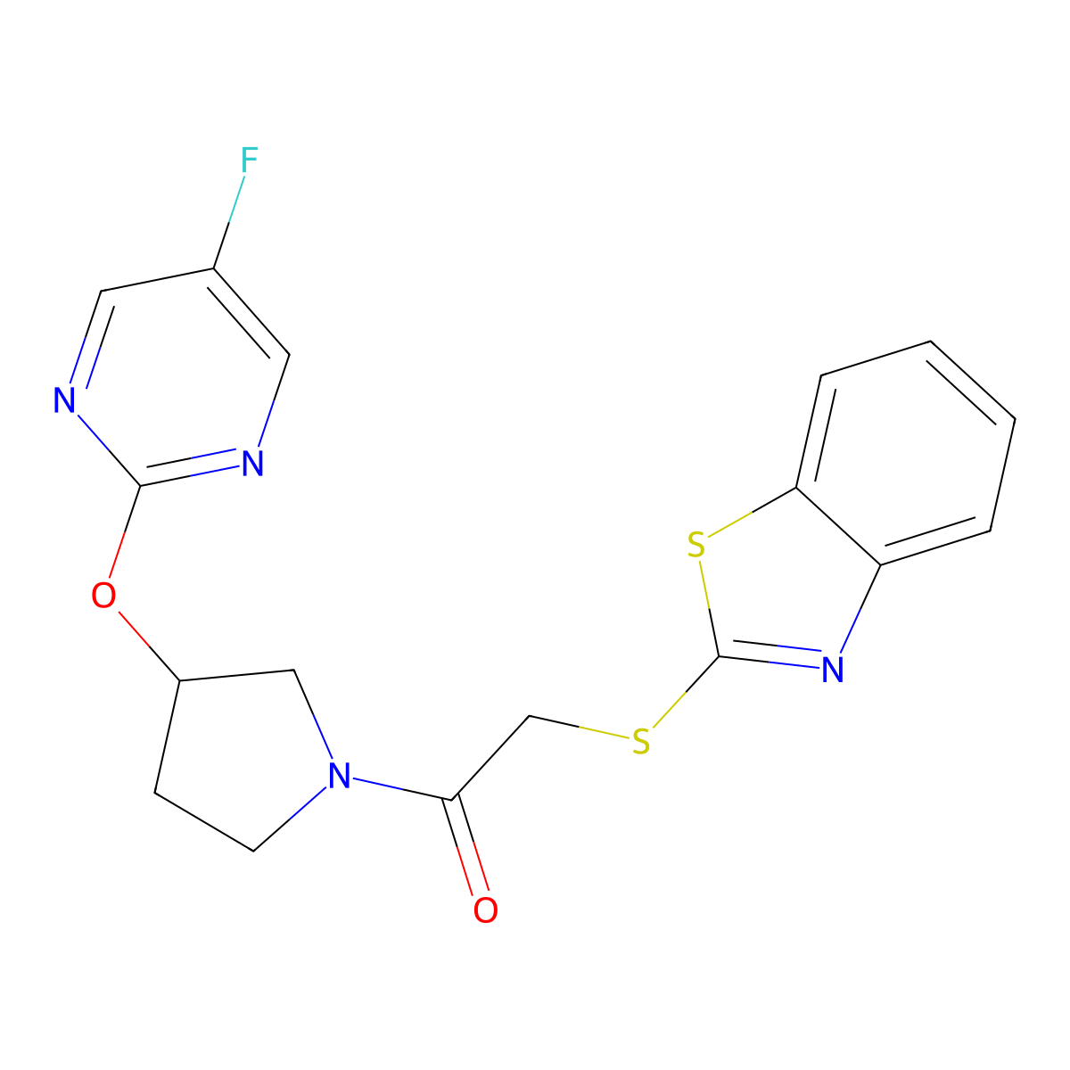 2-(Benzo[d]thiazol-2-ylthio)-1-(3-((5-fluoropyrimidin-2-yl)oxy)pyrrolidin-1-yl)ethanone molecular structure, CAS 2034253-46-6