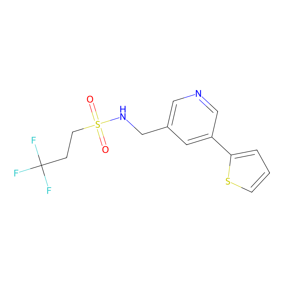 3,3,3-trifluoro-N-((5-(thiophen-2-yl)pyridin-3-yl)methyl)propane-1-sulfonamide molecular structure, CAS 2034253-52-4