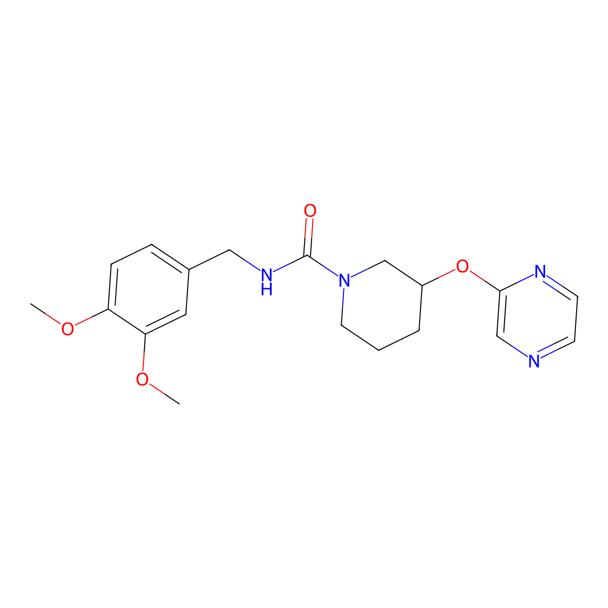 N-(3,4-dimethoxybenzyl)-3-(pyrazin-2-yloxy)piperidine-1-carboxamide molecular structure, CAS 2034253-55-7