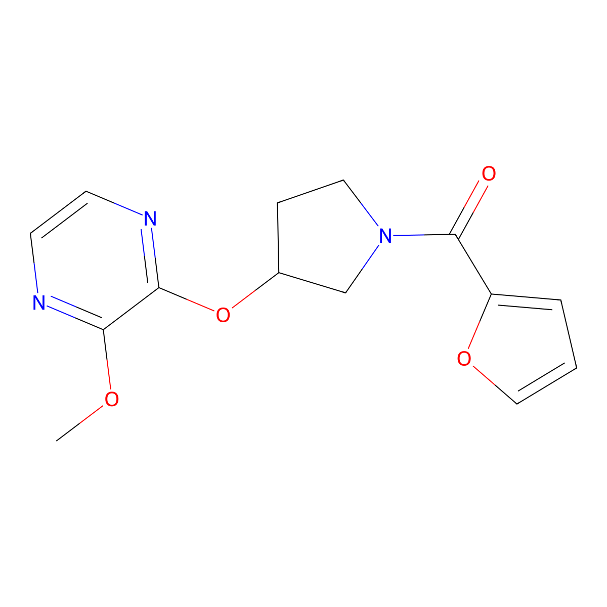 Furan-2-yl(3-((3-methoxypyrazin-2-yl)oxy)pyrrolidin-1-yl)methanone molecular structure, CAS 2034253-56-8