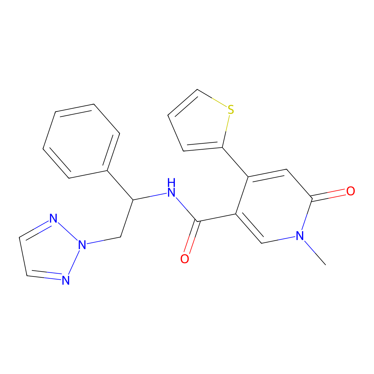 1-methyl-6-oxo-N-[1-phenyl-2-(2H-1,2,3-triazol-2-yl)ethyl]-4-(thiophen-2-yl)-1,6-dihydropyridine-3-carboxamide molecular structure, CAS 2034253-59-1