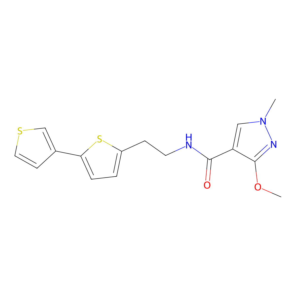 N-(2-([2,3'-bithiophen]-5-yl)ethyl)-3-methoxy-1-methyl-1H-pyrazole-4-carboxamide molecular structure, CAS 2034253-61-5