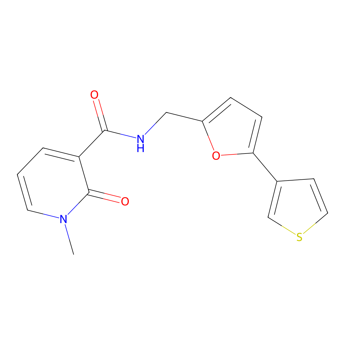 1-methyl-2-oxo-N-((5-(thiophen-3-yl)furan-2-yl)methyl)-1,2-dihydropyridine-3-carboxamide molecular structure, CAS 2034253-62-6