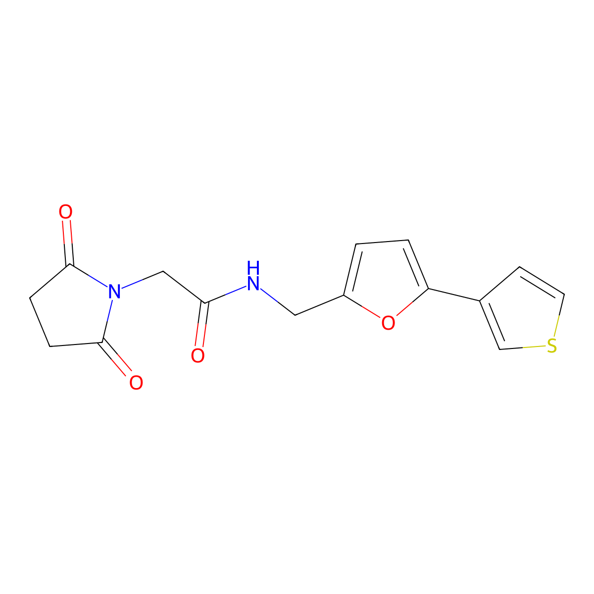 2-(2,5-dioxopyrrolidin-1-yl)-N-{[5-(thiophen-3-yl)furan-2-yl]methyl}acetamide molecular structure, CAS 2034253-63-7