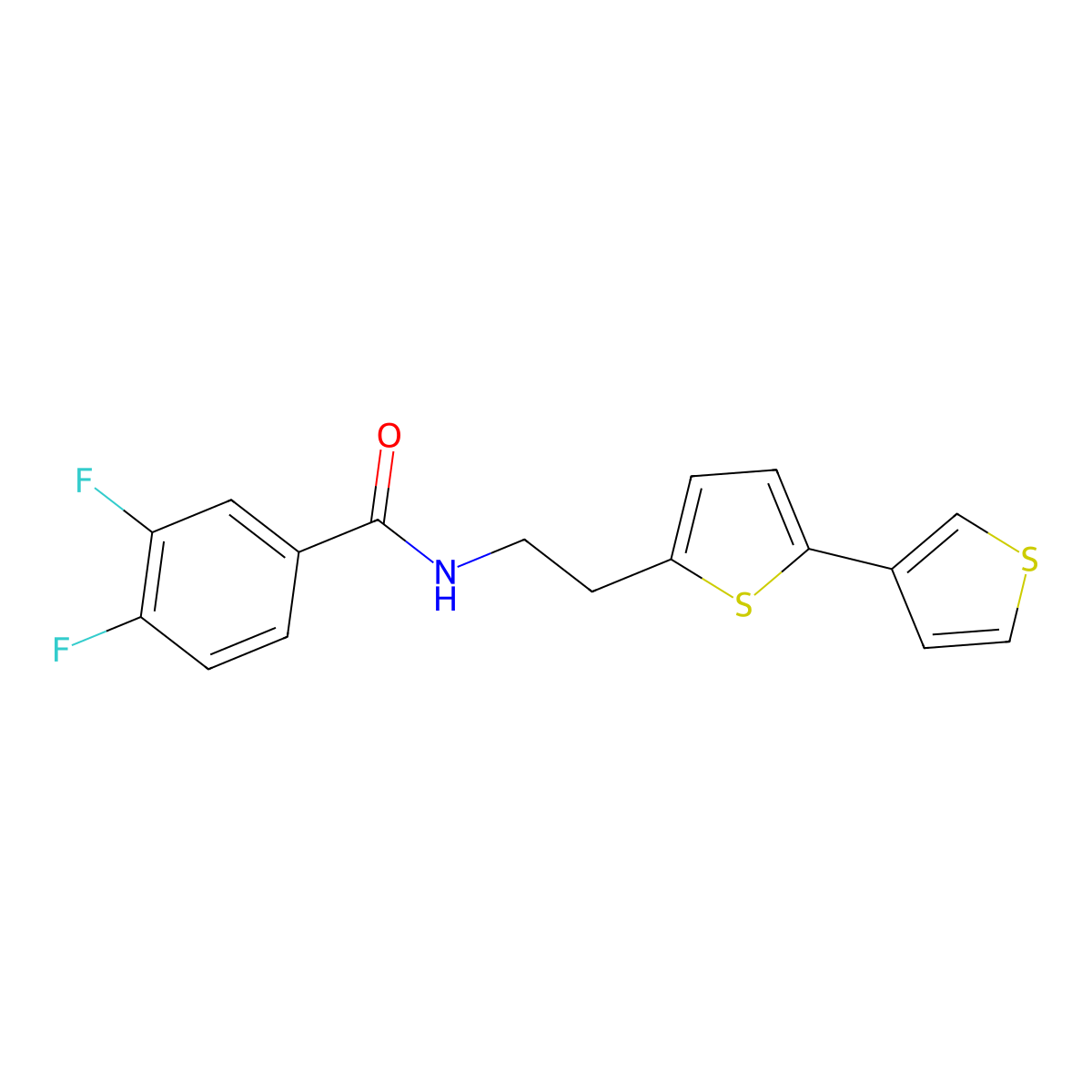 N-(2-([2,3'-bithiophen]-5-yl)ethyl)-3,4-difluorobenzamide molecular structure, CAS 2034253-65-9