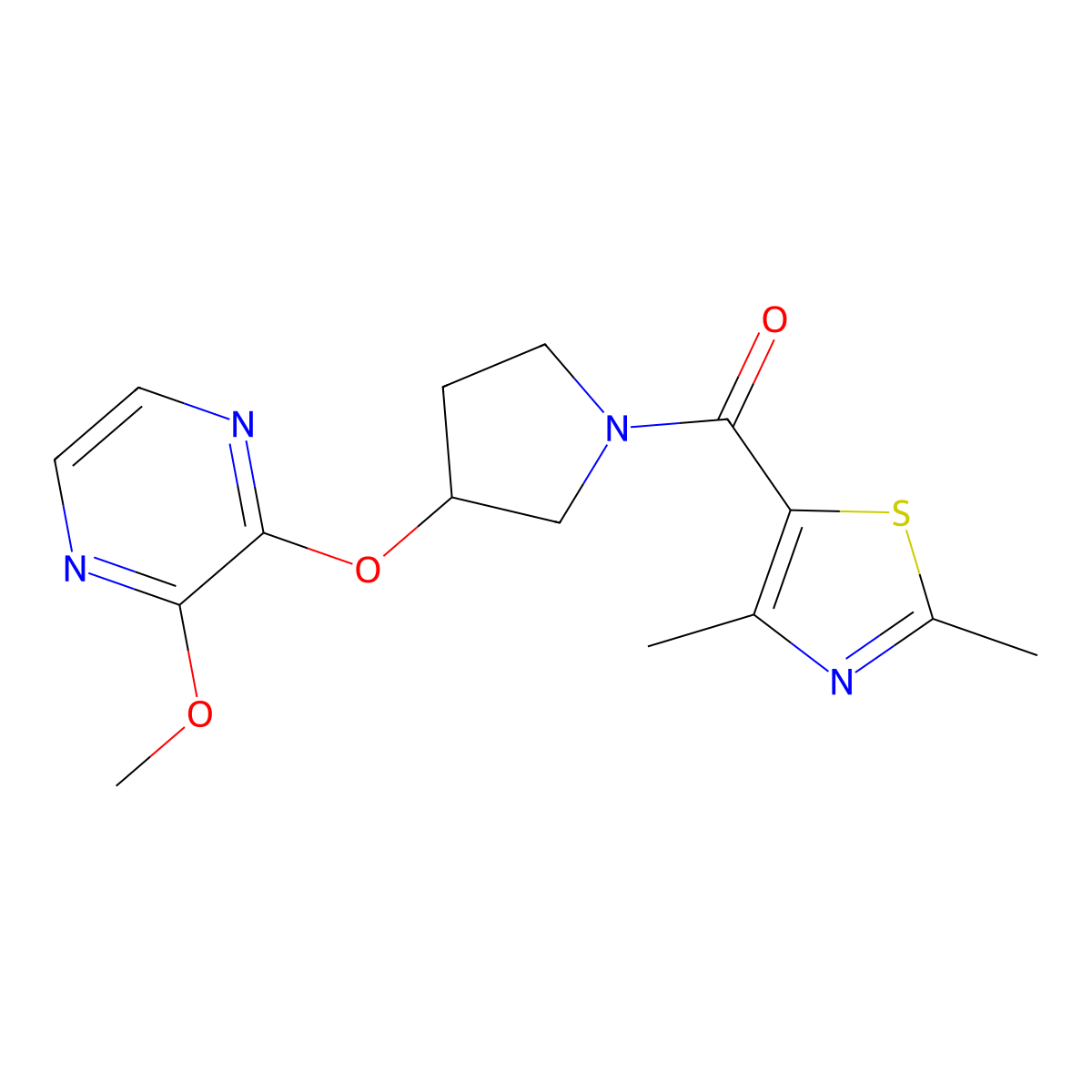 (2,4-Dimethylthiazol-5-yl)(3-((3-methoxypyrazin-2-yl)oxy)pyrrolidin-1-yl)methanone molecular structure, CAS 2034253-70-6