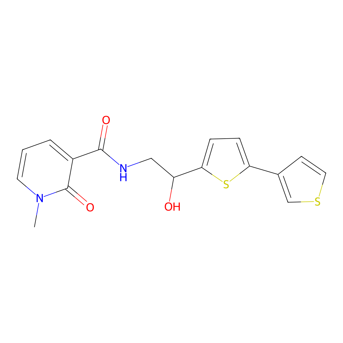 N-(2-{[2,3'-bithiophene]-5-yl}-2-hydroxyethyl)-1-methyl-2-oxo-1,2-dihydropyridine-3-carboxamide molecular structure, CAS 2034253-71-7