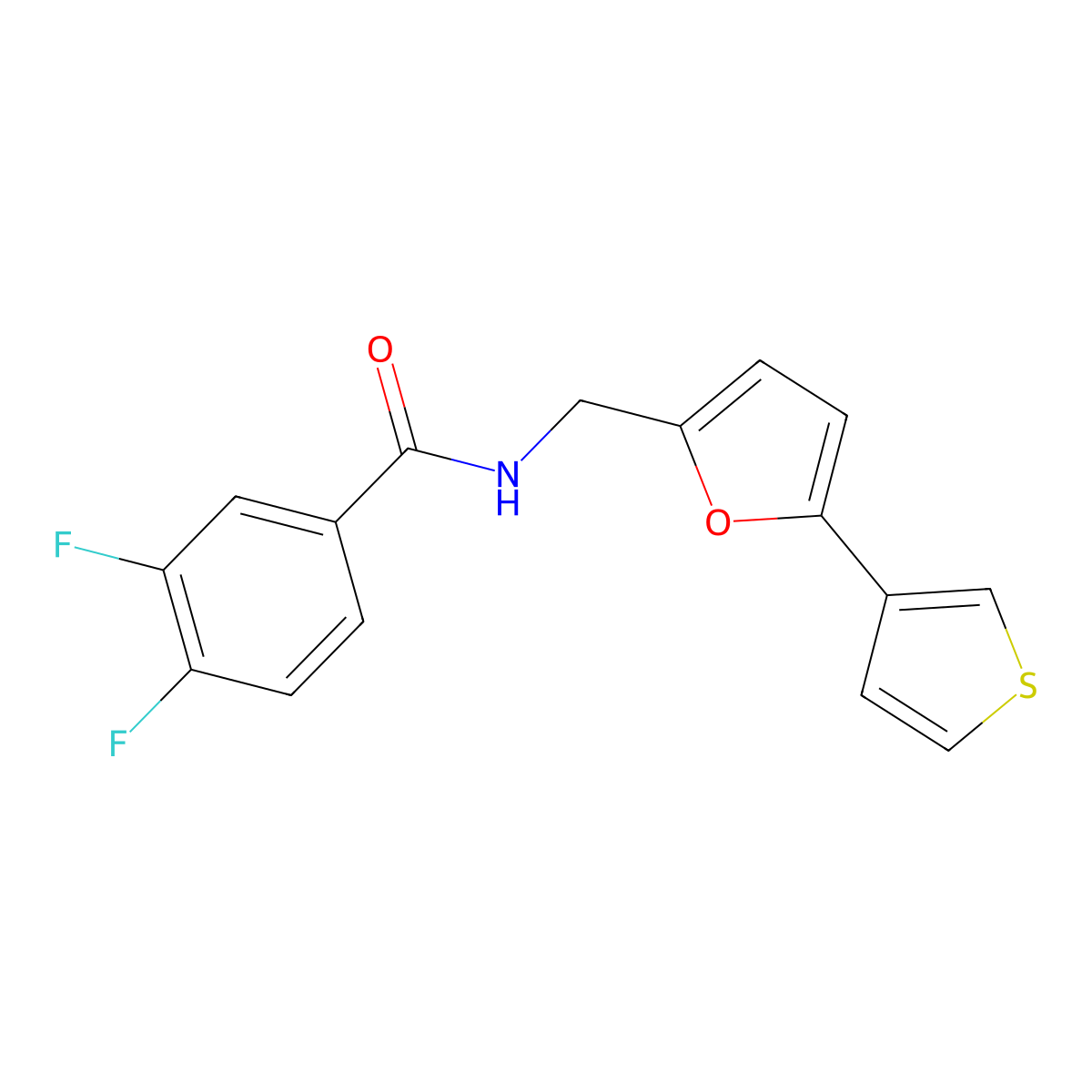 3,4-difluoro-N-((5-(thiophen-3-yl)furan-2-yl)methyl)benzamide molecular structure, CAS 2034253-73-9