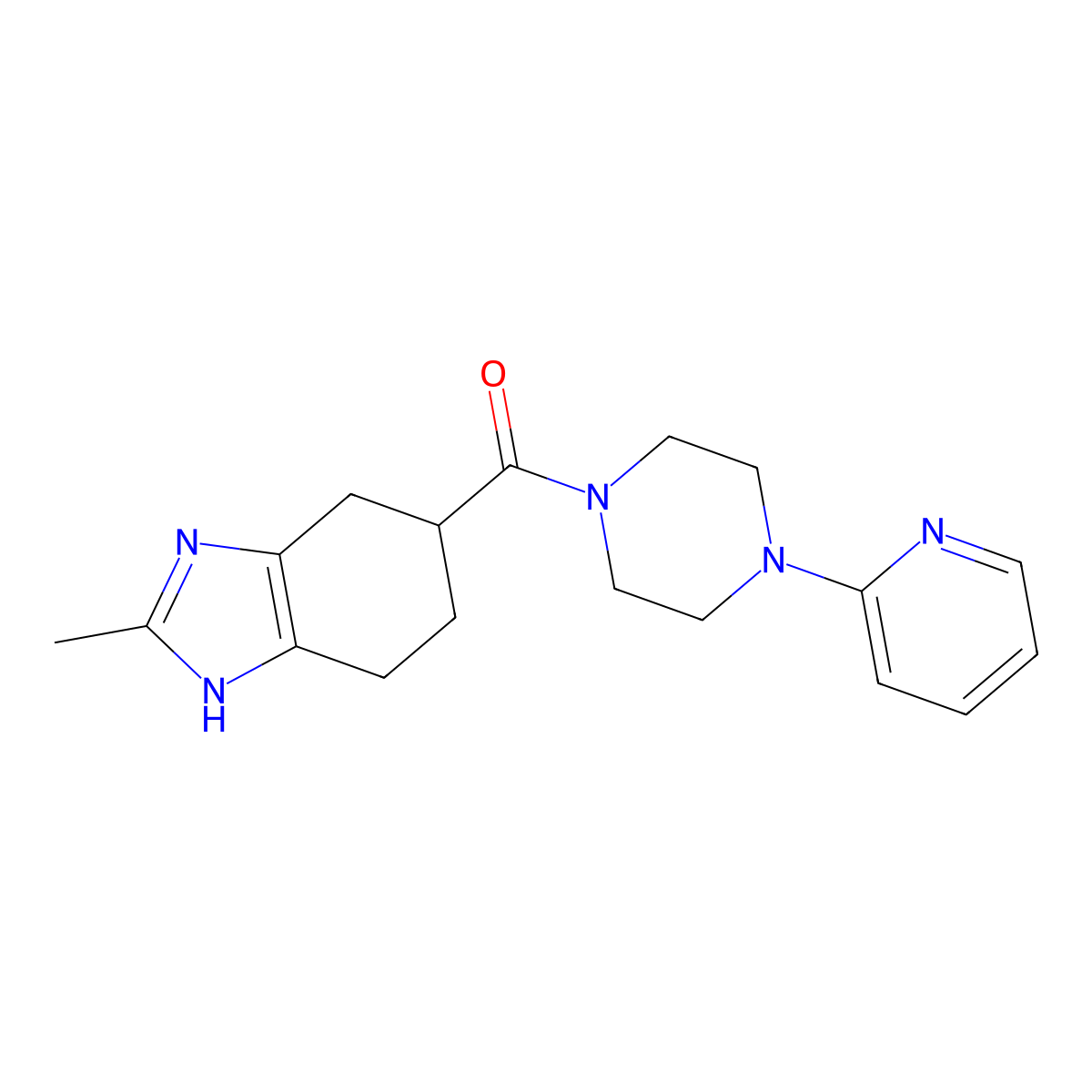 (2-methyl-4,5,6,7-tetrahydro-1H-benzo[d]imidazol-5-yl)(4-(pyridin-2-yl)piperazin-1-yl)methanone molecular structure, CAS 2034253-75-1