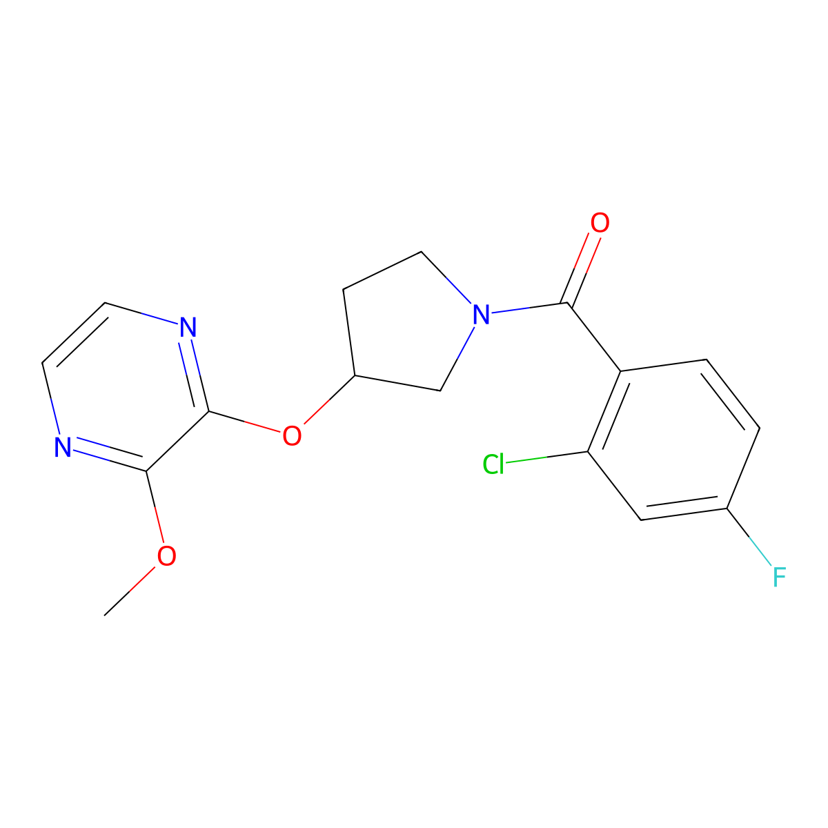 (2-Chloro-4-fluorophenyl)(3-((3-methoxypyrazin-2-yl)oxy)pyrrolidin-1-yl)methanone molecular structure, CAS 2034253-81-9