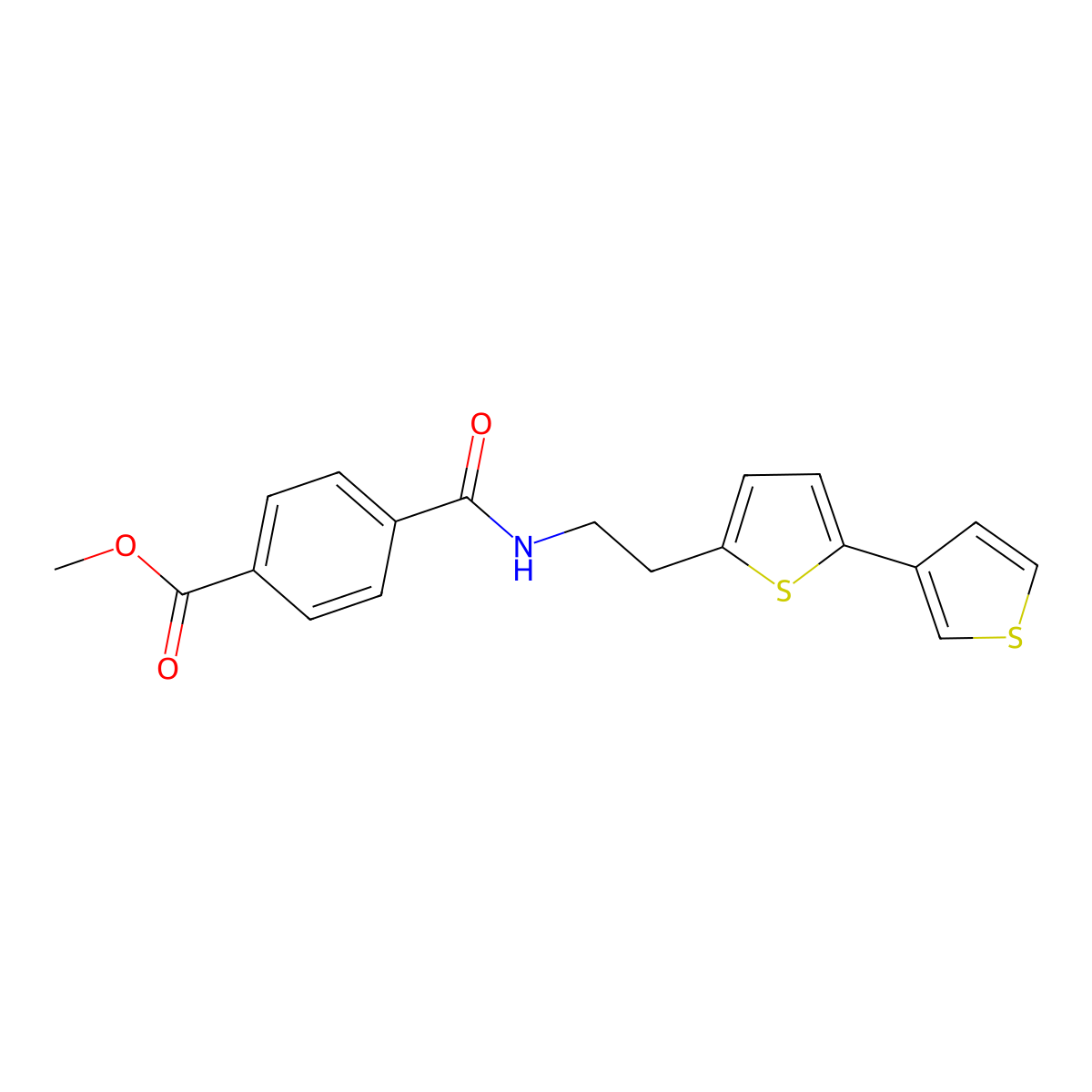 Methyl 4-((2-([2,3'-bithiophen]-5-yl)ethyl)carbamoyl)benzoate molecular structure, CAS 2034253-86-4