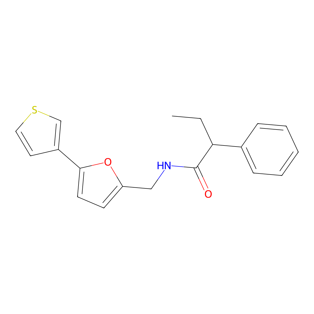 2-phenyl-N-{[5-(thiophen-3-yl)furan-2-yl]methyl}butanamide molecular structure, CAS 2034253-87-5