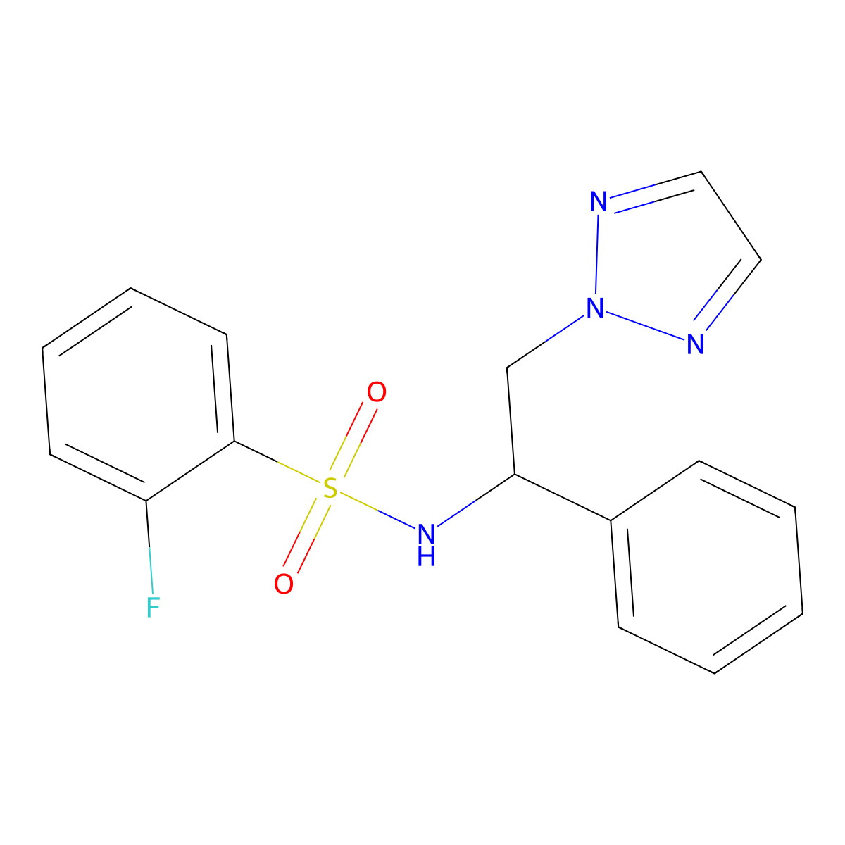 2-fluoro-N-(1-phenyl-2-(2H-1,2,3-triazol-2-yl)ethyl)benzenesulfonamide molecular structure, CAS 2034253-89-7