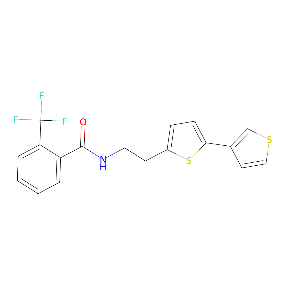 N-(2-([2,3'-bithiophen]-5-yl)ethyl)-2-(trifluoromethyl)benzamide molecular structure, CAS 2034253-91-1
