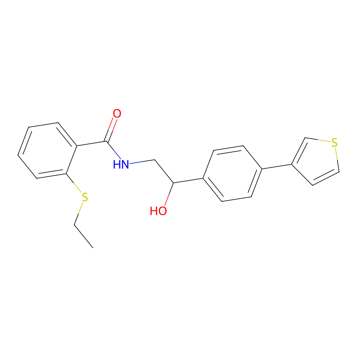 2-(ethylthio)-N-(2-hydroxy-2-(4-(thiophen-3-yl)phenyl)ethyl)benzamide molecular structure, CAS 2034253-92-2