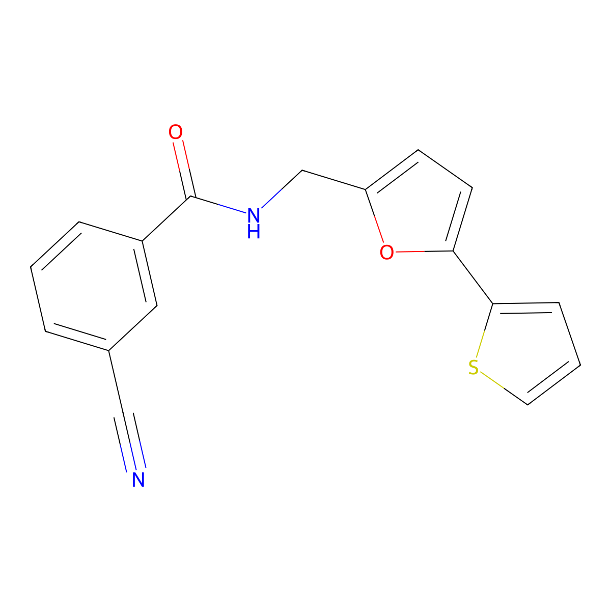 3-cyano-N-((5-(thiophen-2-yl)furan-2-yl)methyl)benzamide molecular structure, CAS 2034254-00-5