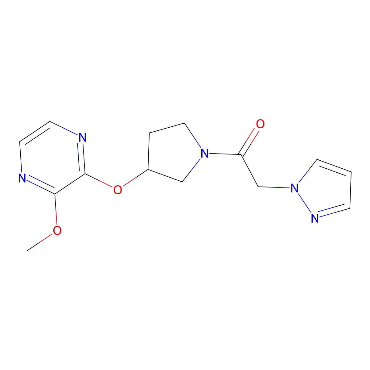 1-(3-((3-methoxypyrazin-2-yl)oxy)pyrrolidin-1-yl)-2-(1H-pyrazol-1-yl)ethanone molecular structure, CAS 2034254-02-7