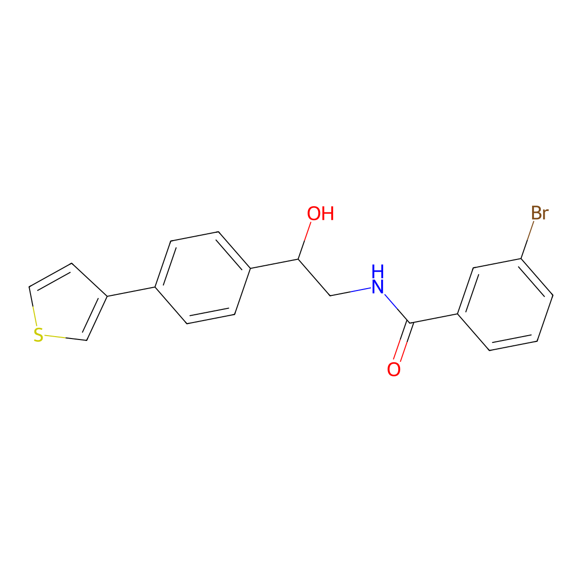 3-bromo-N-(2-hydroxy-2-(4-(thiophen-3-yl)phenyl)ethyl)benzamide molecular structure, CAS 2034254-03-8
